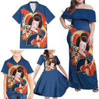 Japanese Geisha Koi Fish Family Matching Off Shoulder Maxi Dress and Hawaiian Shirt Cherry Blossoms Blue Seigaiha Pattern LT14 - Polynesian Pride