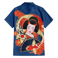 Japanese Geisha Koi Fish Family Matching Off Shoulder Maxi Dress and Hawaiian Shirt Cherry Blossoms Blue Seigaiha Pattern LT14 - Polynesian Pride