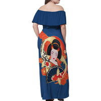 Japanese Geisha Koi Fish Family Matching Off Shoulder Maxi Dress and Hawaiian Shirt Cherry Blossoms Blue Seigaiha Pattern LT14 - Polynesian Pride