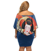 Japanese Geisha Koi Fish Family Matching Off Shoulder Short Dress and Hawaiian Shirt Cherry Blossoms Blue Seigaiha Pattern LT14 - Polynesian Pride