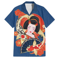 Japanese Geisha Koi Fish Family Matching Short Sleeve Bodycon Dress and Hawaiian Shirt Cherry Blossoms Blue Seigaiha Pattern LT14 Dad's Shirt - Short Sleeve Blue - Polynesian Pride