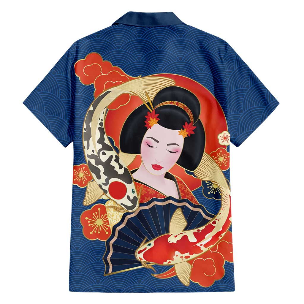 Japanese Geisha Koi Fish Family Matching Summer Maxi Dress and Hawaiian Shirt Cherry Blossoms Blue Seigaiha Pattern LT14 - Polynesian Pride