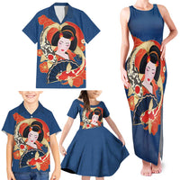 Japanese Geisha Koi Fish Family Matching Tank Maxi Dress and Hawaiian Shirt Cherry Blossoms Blue Seigaiha Pattern LT14 - Polynesian Pride