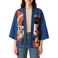 Japanese Geisha Koi Fish Kimono Cherry Blossoms Blue Seigaiha Pattern - Polynesian Pride