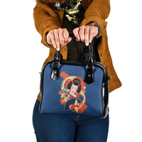 Japanese Geisha Koi Fish Shoulder Handbag Cherry Blossoms Blue Seigaiha Pattern - Polynesian Pride