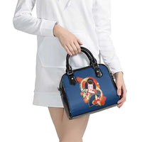 Japanese Geisha Koi Fish Shoulder Handbag Cherry Blossoms Blue Seigaiha Pattern - Polynesian Pride