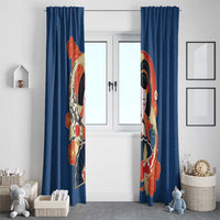Japanese Geisha Koi Fish Window Curtain Cherry Blossoms Blue Seigaiha Pattern - Polynesian Pride