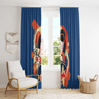 Japanese Geisha Koi Fish Window Curtain Cherry Blossoms Blue Seigaiha Pattern - Polynesian Pride