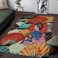Japanese Geisha Katana Area Rug Japan Sensu Seigaiha Pattern - Polynesian Pride
