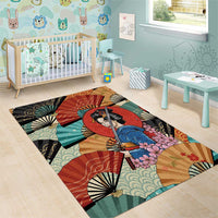 Japanese Geisha Katana Area Rug Japan Sensu Seigaiha Pattern - Polynesian Pride