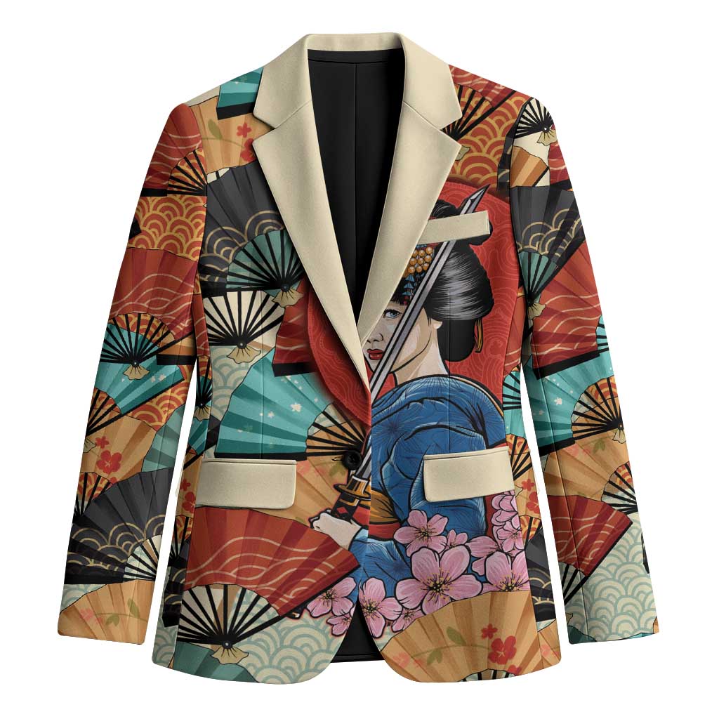 Japanese Geisha Katana Blazer Japan Sensu Seigaiha Pattern - Polynesian Pride