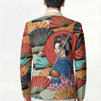 Japanese Geisha Katana Blazer Japan Sensu Seigaiha Pattern - Polynesian Pride