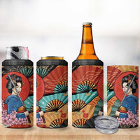 Japanese Geisha Katana 4 in 1 Can Cooler Tumbler Japan Sensu Seigaiha Pattern - Polynesian Pride