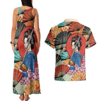 Japanese Geisha Katana Couples Matching Tank Maxi Dress and Hawaiian Shirt Japan Sensu Seigaiha Pattern LT14 - Polynesian Pride