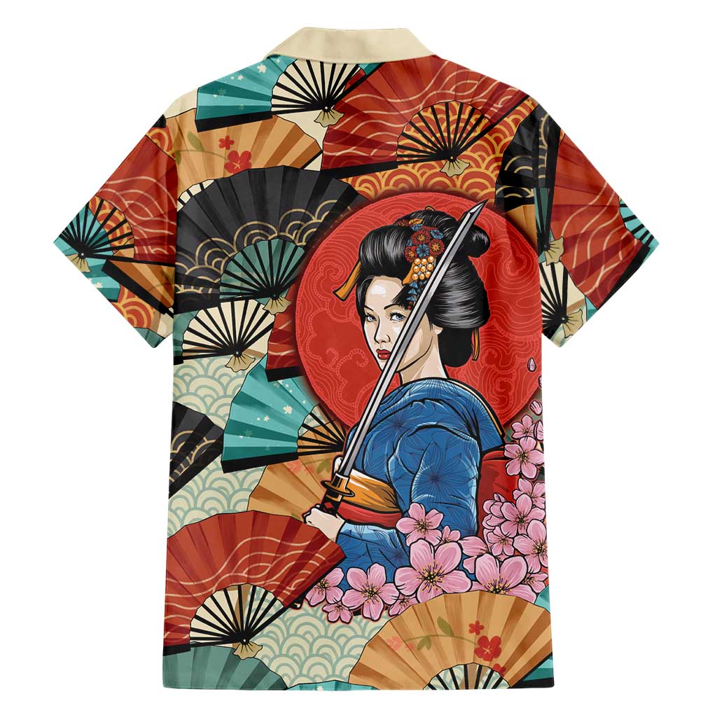 Japanese Geisha Katana Family Matching Long Sleeve Bodycon Dress and Hawaiian Shirt Japan Sensu Seigaiha Pattern LT14 - Polynesian Pride