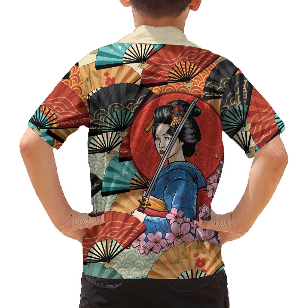 Japanese Geisha Katana Family Matching Off Shoulder Maxi Dress and Hawaiian Shirt Japan Sensu Seigaiha Pattern LT14 - Polynesian Pride