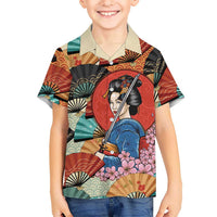 Japanese Geisha Katana Family Matching Off Shoulder Maxi Dress and Hawaiian Shirt Japan Sensu Seigaiha Pattern LT14 Son's Shirt Multicolor - Polynesian Pride