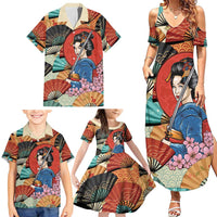 Japanese Geisha Katana Family Matching Summer Maxi Dress and Hawaiian Shirt Japan Sensu Seigaiha Pattern LT14 - Polynesian Pride