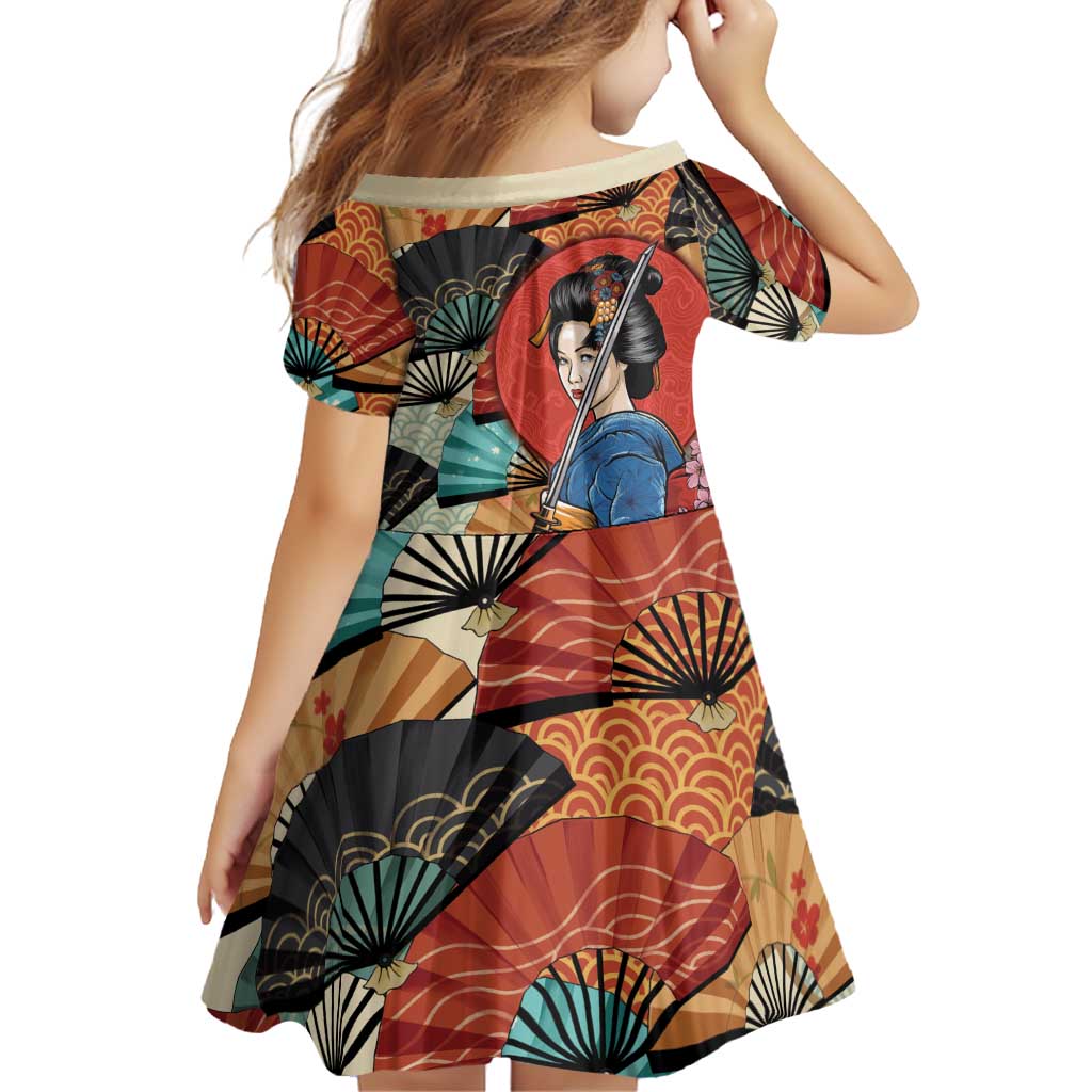 Japanese Geisha Katana Family Matching Tank Maxi Dress and Hawaiian Shirt Japan Sensu Seigaiha Pattern LT14 - Polynesian Pride