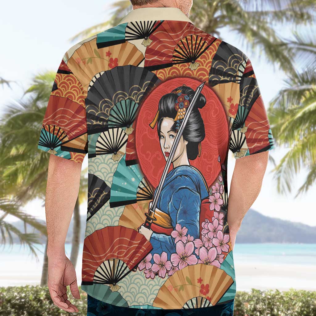 Japanese Geisha Katana Hawaiian Shirt Japan Sensu Seigaiha Pattern - Polynesian Pride