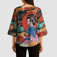Japanese Geisha Katana Kimono Sleeve Blouse Japan Sensu Seigaiha Pattern - Polynesian Pride