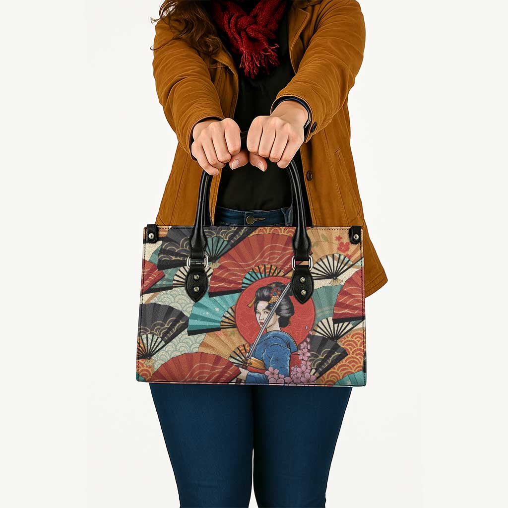 Japanese Geisha Katana Leather Bag Japan Sensu Seigaiha Pattern - Polynesian Pride