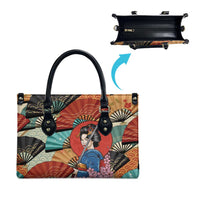 Japanese Geisha Katana Leather Bag Japan Sensu Seigaiha Pattern - Polynesian Pride