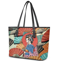 Japanese Geisha Katana Leather Tote Bag Japan Sensu Seigaiha Pattern - Polynesian Pride