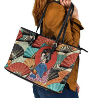 Japanese Geisha Katana Leather Tote Bag Japan Sensu Seigaiha Pattern - Polynesian Pride