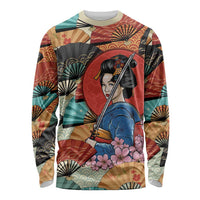 Japanese Geisha Katana Long Sleeve Shirt Japan Sensu Seigaiha Pattern - Polynesian Pride
