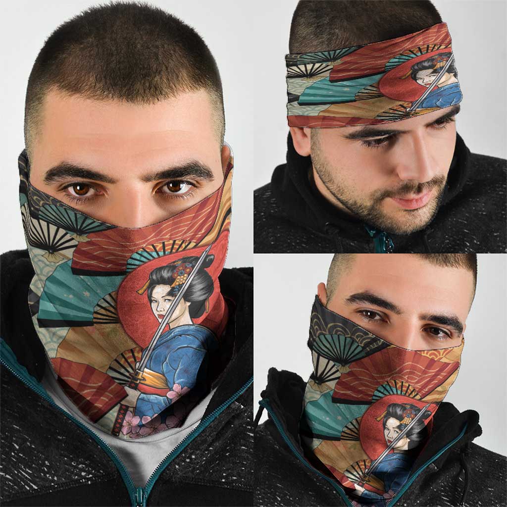 Japanese Geisha Katana Neck Gaiter Japan Sensu Seigaiha Pattern - Polynesian Pride