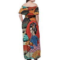 Japanese Geisha Katana Off Shoulder Maxi Dress Japan Sensu Seigaiha Pattern - Polynesian Pride