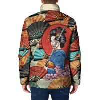 Japanese Geisha Katana Padded Jacket Japan Sensu Seigaiha Pattern - Polynesian Pride