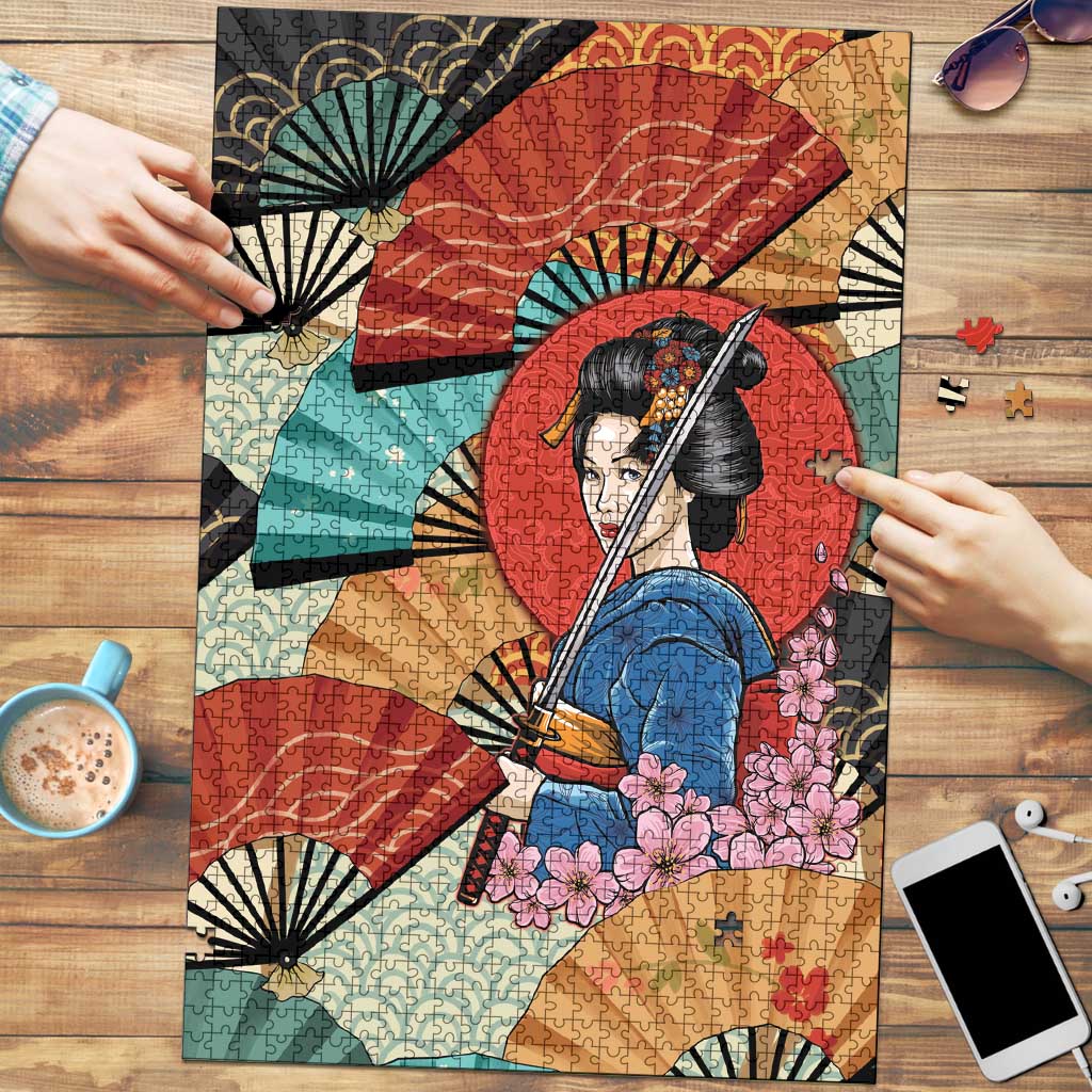 Japanese Geisha Katana Puzzle Japan Sensu Seigaiha Pattern - Polynesian Pride