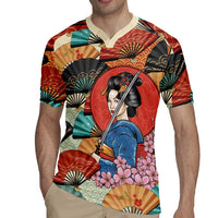 Japanese Geisha Katana Rugby Jersey Japan Sensu Seigaiha Pattern - Polynesian Pride