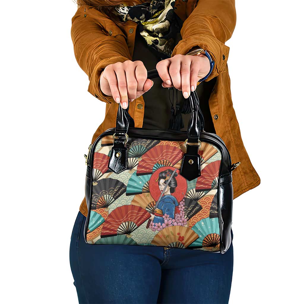Japanese Geisha Katana Shoulder Handbag Japan Sensu Seigaiha Pattern - Polynesian Pride