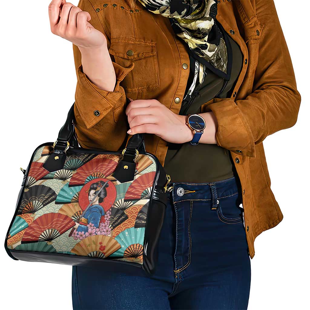 Japanese Geisha Katana Shoulder Handbag Japan Sensu Seigaiha Pattern - Polynesian Pride