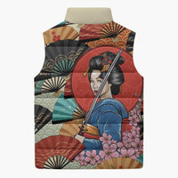 Japanese Geisha Katana Sleeveless Puffer Jacket Japan Sensu Seigaiha Pattern - Polynesian Pride
