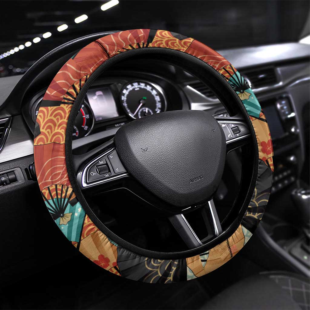 Japanese Geisha Katana Steering Wheel Cover Japan Sensu Seigaiha Pattern - Polynesian Pride