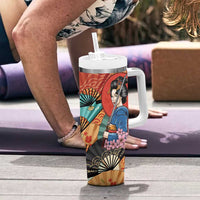 Japanese Geisha Katana Tumbler With Handle Japan Sensu Seigaiha Pattern - Polynesian Pride