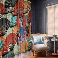 Japanese Geisha Katana Window Curtain Japan Sensu Seigaiha Pattern - Polynesian Pride