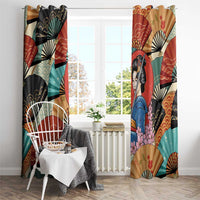 Japanese Geisha Katana Window Curtain Japan Sensu Seigaiha Pattern - Polynesian Pride