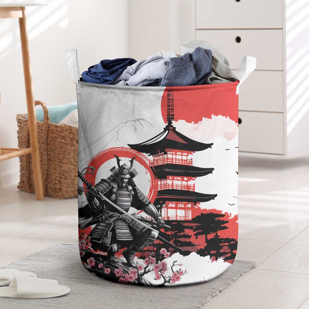 Japanese Samurai Warrior Enso Laundry Basket Japan Pagoda Sakura Watercolor - Polynesian Pride