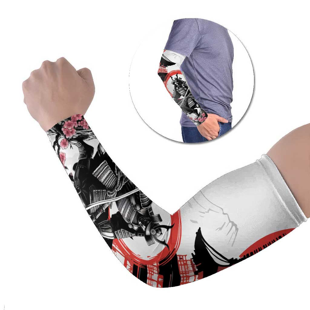 Japanese Samurai Warrior Enso Arm Sleeves Japan Pagoda Sakura Watercolor - Polynesian Pride