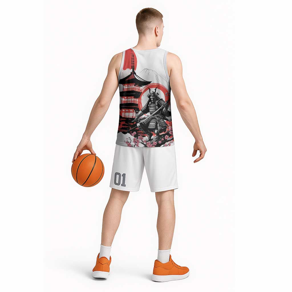 Japanese Samurai Warrior Enso Basketball Jersey Japan Pagoda Sakura Watercolor - Polynesian Pride