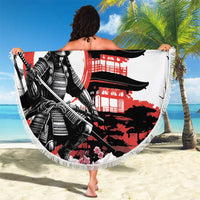 Japanese Samurai Warrior Enso Beach Blanket Japan Pagoda Sakura Watercolor - Polynesian Pride