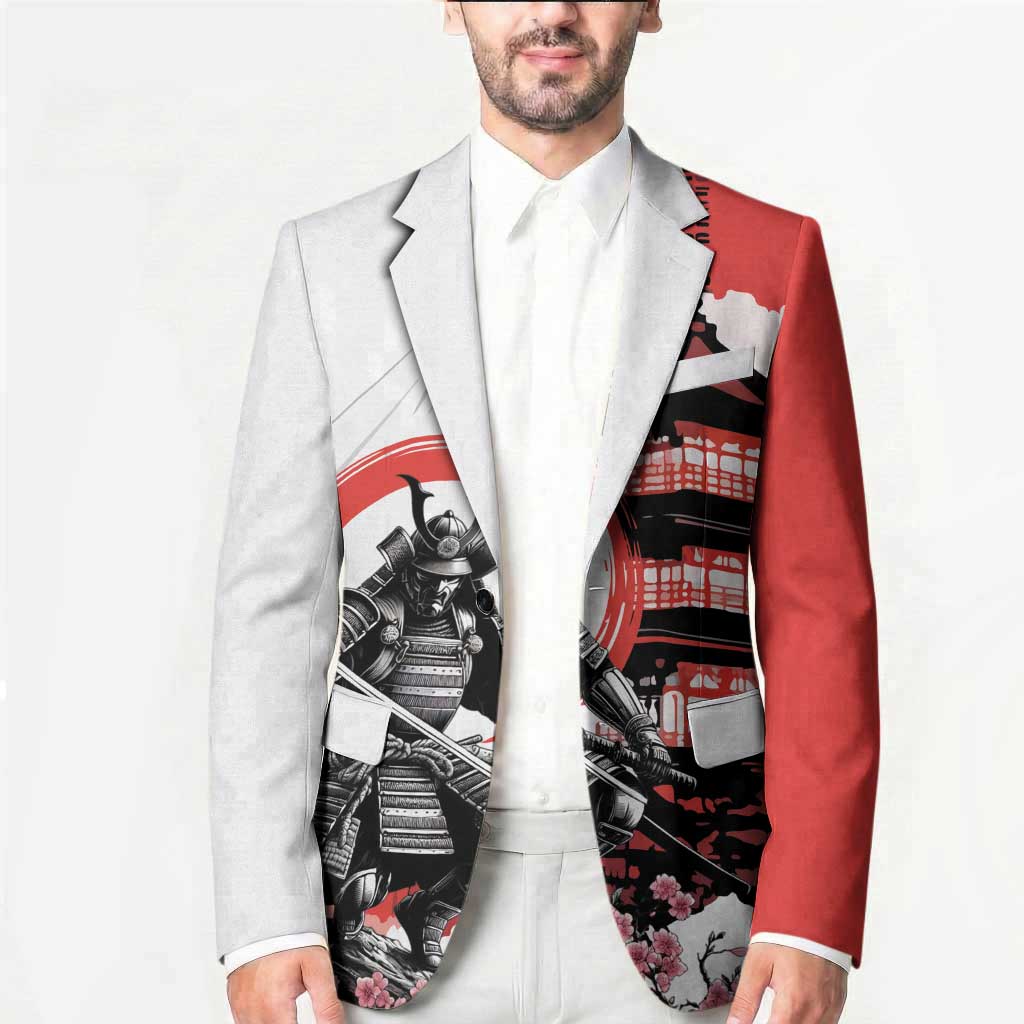 Japanese Samurai Warrior Enso Blazer Japan Pagoda Sakura Watercolor - Polynesian Pride