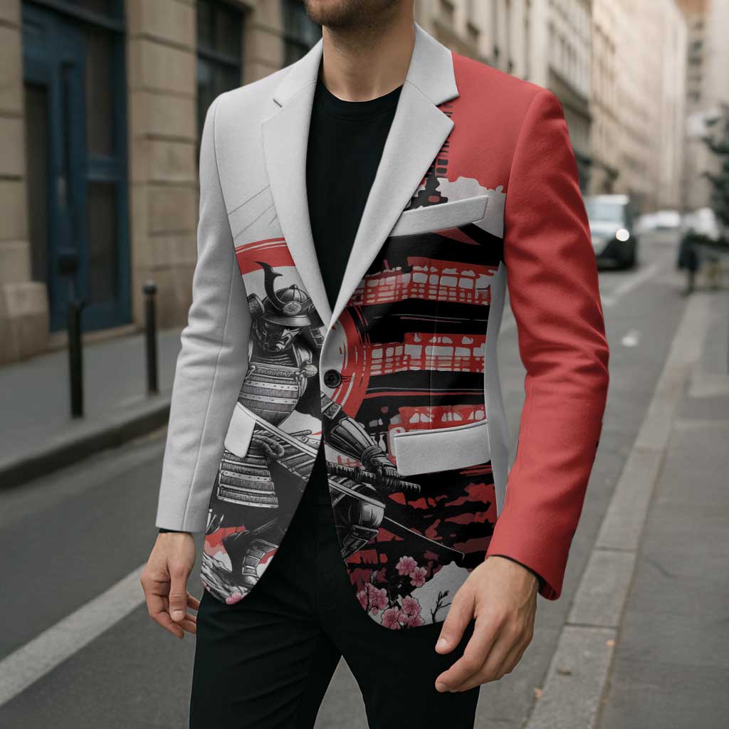 Japanese Samurai Warrior Enso Blazer Japan Pagoda Sakura Watercolor - Polynesian Pride