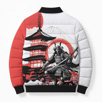 Japanese Samurai Warrior Enso Bomber Puffer Jacket Japan Pagoda Sakura Watercolor - Polynesian Pride