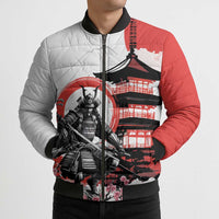 Japanese Samurai Warrior Enso Bomber Puffer Jacket Japan Pagoda Sakura Watercolor - Polynesian Pride